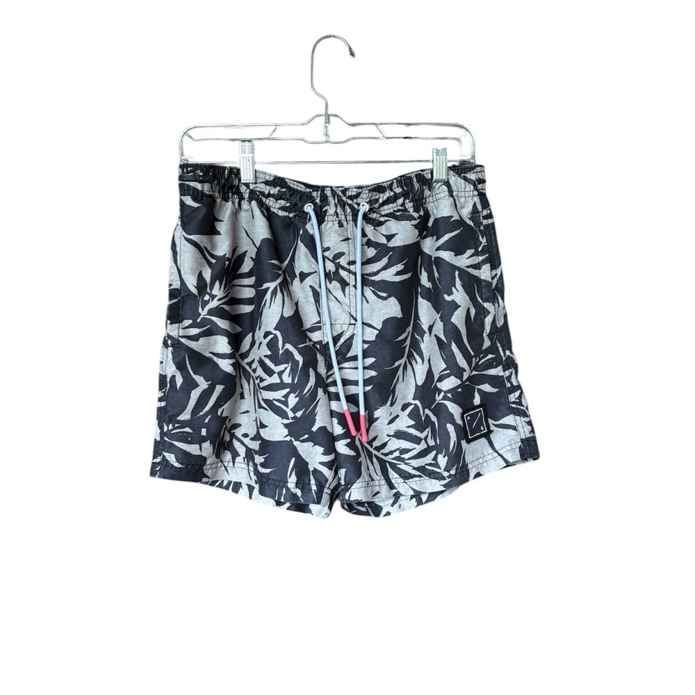 American‎ Eagle Men's Floral Swim Trunks Size S Black Gray Leaf Print